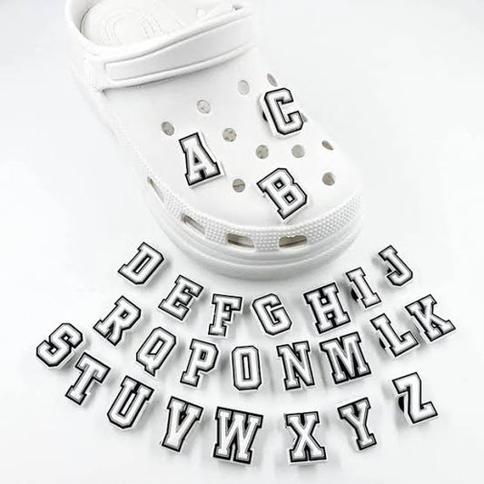 Crocs Letters Jibbitz charms white and Black Pack of 26